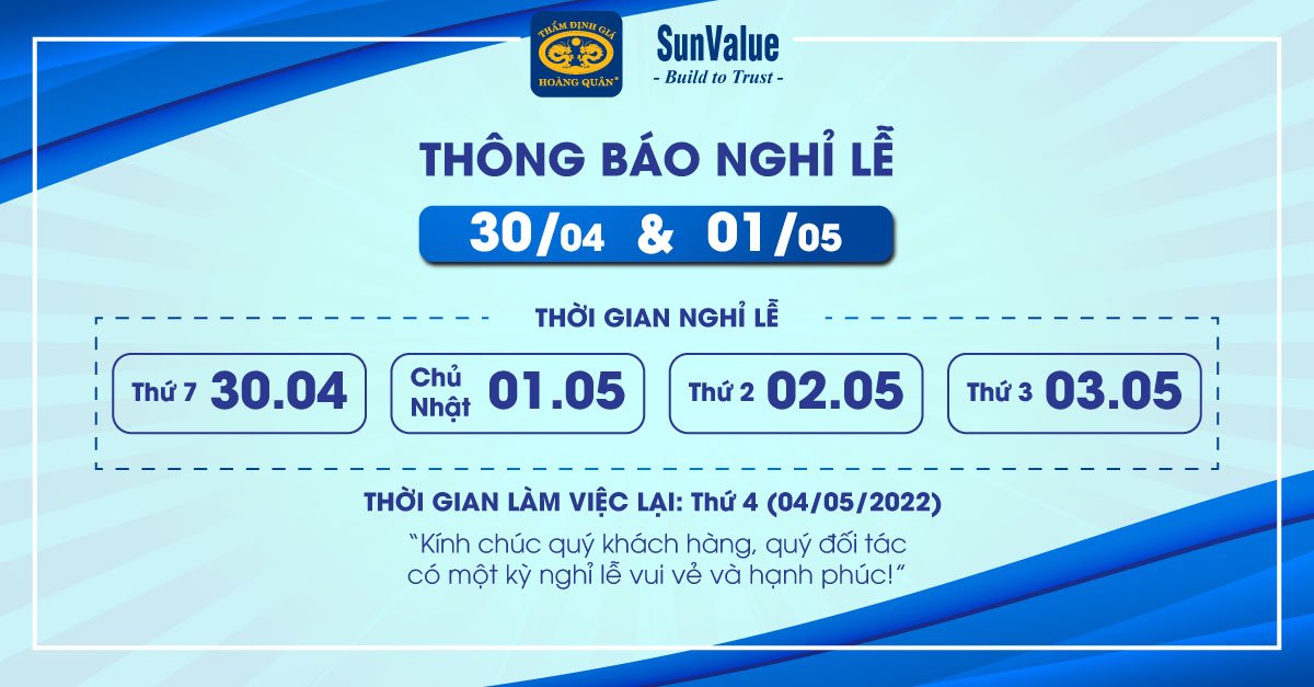 THÔNG BÁO LỊCH NGHỈ LỄ 30/4 VÀ 1/5